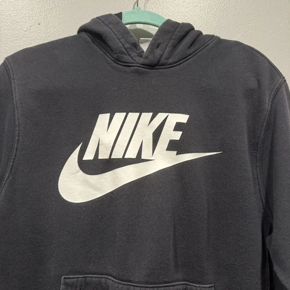 Nike Sportswear Club Sweatshirt Fleece Hooded Black Pullover Relaxed Men Small